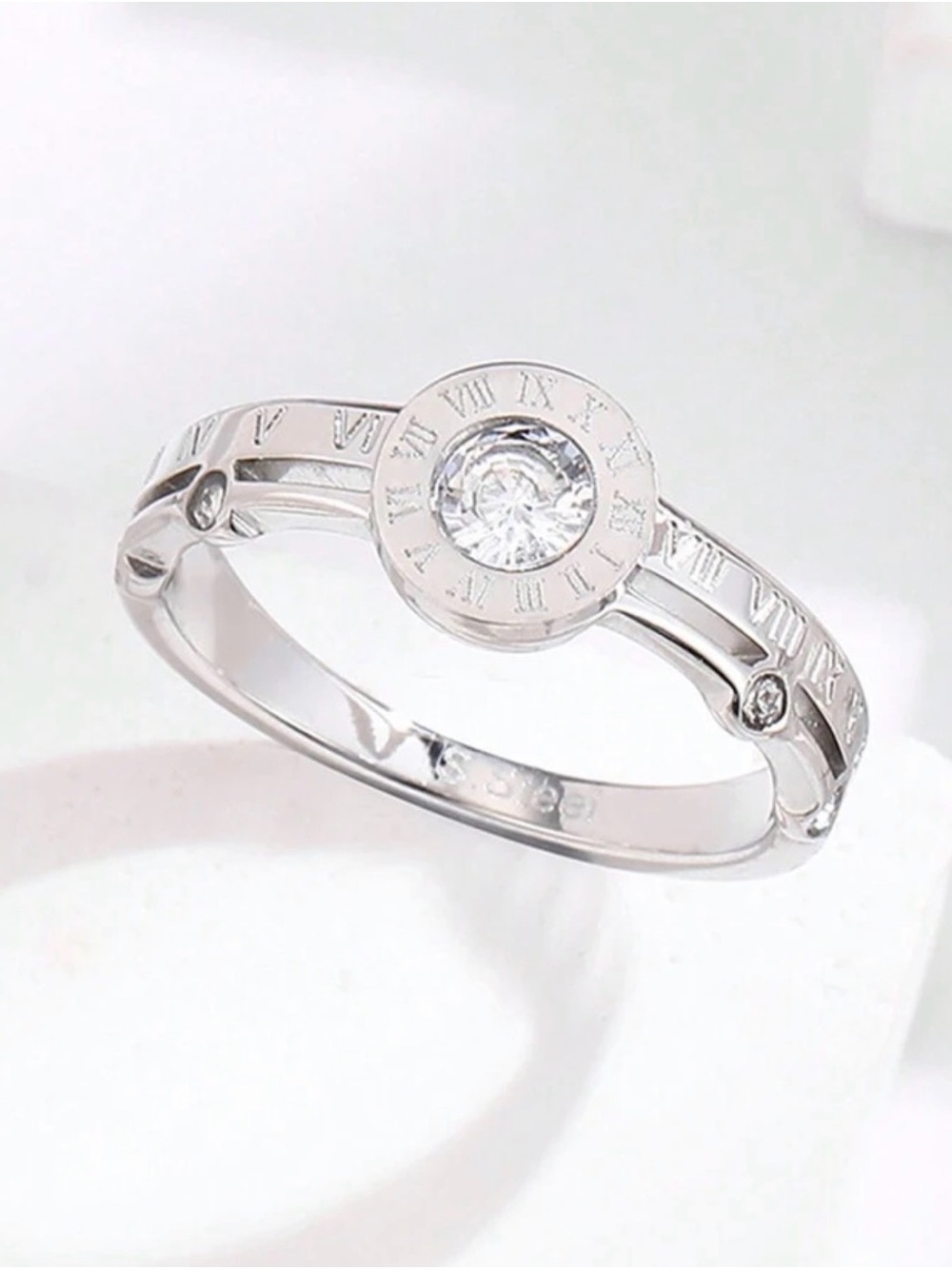 Silver Roman Numeral Crystal Accent Ring - Picture 3 of 4